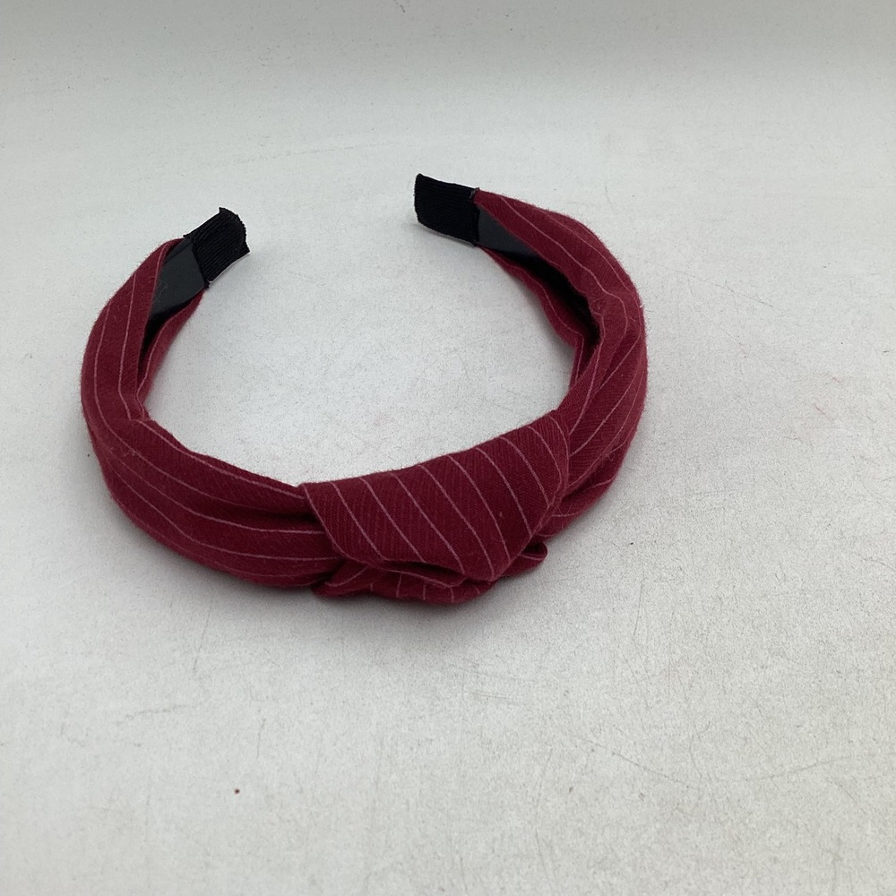 Burgundy Pinstripe Knotted Headband Red White Stripe Top Knot Hair Accessory - Picture 3 of 4